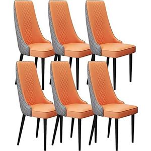 GEIRONV Keuken eetkamerstoelen set van 6, stevige koolstofstalen metalen poten microvezel lederen woonkamer lounge tegenstoelen Eetstoelen (Color : Orange+dark Grey, Size : Black Feet)