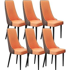 GEIRONV Keuken eetkamerstoelen set van 6, stevige koolstofstalen metalen poten microvezel lederen woonkamer lounge tegenstoelen Eetstoelen (Color : Orange+brown, Size : Black Feet)
