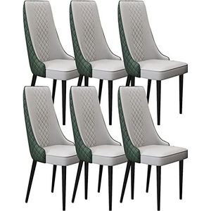 GEIRONV Keuken eetkamerstoelen set van 6, stevige koolstofstalen metalen poten microvezel lederen woonkamer lounge tegenstoelen Eetstoelen (Color : Light Grey+dark Green, Size : Black Feet)