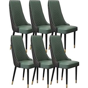 GEIRONV Keuken eetkamerstoelen set van 6, stevige koolstofstalen metalen poten microvezel lederen woonkamer lounge tegenstoelen Eetstoelen (Color : Dark Green+black, Size : Golden Feet)