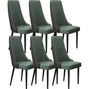 GEIRONV Keuken eetkamerstoelen set van 6, stevige koolstofstalen metalen poten microvezel lederen woonkamer lounge tegenstoelen Eetstoelen (Color : Dark Green+black, Size : Black Feet)