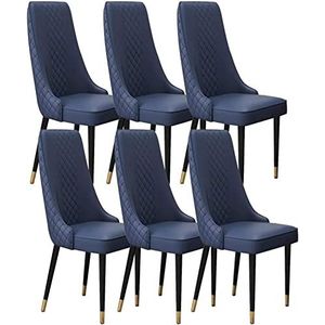 GEIRONV Keuken eetkamerstoelen set van 6, stevige koolstofstalen metalen poten microvezel lederen woonkamer lounge tegenstoelen Eetstoelen (Color : Blue, Size : Golden Feet)
