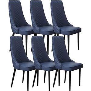GEIRONV Keuken eetkamerstoelen set van 6, stevige koolstofstalen metalen poten microvezel lederen woonkamer lounge tegenstoelen Eetstoelen (Color : Blue, Size : Black Feet)
