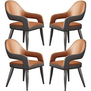 GEIRONV Keuken lederen fauteuil set van 4, met ijzeren kunst metalen stoelpoten for thuis commerciële restaurants eetkamerstoelen Eetstoelen (Color : Orange, Size : 87.5 * 48 * 48cm)