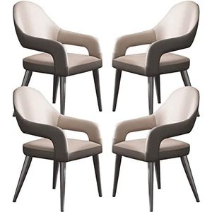 GEIRONV Keuken lederen fauteuil set van 4, met ijzeren kunst metalen stoelpoten for thuis commerciële restaurants eetkamerstoelen Eetstoelen (Color : Light Gray, Size : 87.5 * 48 * 48cm)