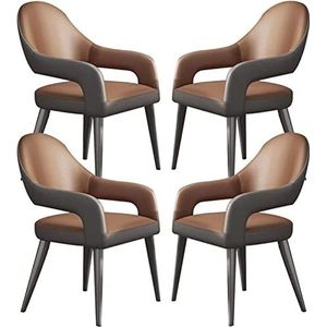 GEIRONV Keuken lederen fauteuil set van 4, met ijzeren kunst metalen stoelpoten for thuis commerciële restaurants eetkamerstoelen Eetstoelen (Color : Dark Brown, Size : 87.5 * 48 * 48cm)
