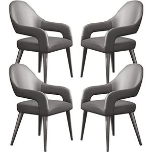 GEIRONV Keuken lederen fauteuil set van 4, met ijzeren kunst metalen stoelpoten for thuis commerciële restaurants eetkamerstoelen Eetstoelen (Color : All Gray, Size : 87.5 * 48 * 48cm)