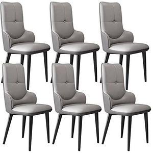 GEIRONV Keuken Eetkamerstoelen Set van 6, Lederen Woonkamer Lounge Teller Stoelen Stevige Koolstofstaal Metalen Poten Hotel onderhandelingsstoel Eetstoelen (Color : Light Gray, Size : 95 * 48 * 44cm)