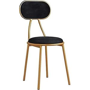 GEIRONV Moderne fluwelen eetkamerstoel, gestoffeerde vrije tijd koffiestoel mode gouden metalen frame make-up stoel stapelbare tafelstoel Eetstoelen (Color : Black, Size : 42x43x73cm)