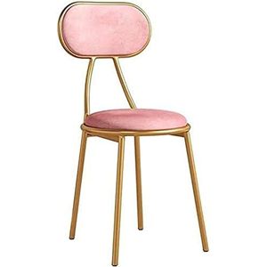 GEIRONV Moderne fluwelen eetkamerstoel, gestoffeerde vrije tijd koffiestoel mode gouden metalen frame make-up stoel stapelbare tafelstoel Eetstoelen (Color : Pink, Size : 42x43x73cm)