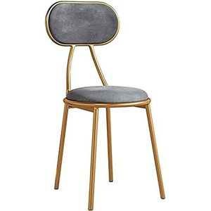 GEIRONV Moderne fluwelen eetkamerstoel, gestoffeerde vrije tijd koffiestoel mode gouden metalen frame make-up stoel stapelbare tafelstoel Eetstoelen (Color : Light gray, Size : 42x43x73cm)