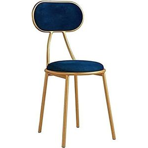 GEIRONV Moderne fluwelen eetkamerstoel, gestoffeerde vrije tijd koffiestoel mode gouden metalen frame make-up stoel stapelbare tafelstoel Eetstoelen (Color : Blue, Size : 42x43x73cm)