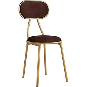 GEIRONV Moderne fluwelen eetkamerstoel, gestoffeerde vrije tijd koffiestoel mode gouden metalen frame make-up stoel stapelbare tafelstoel Eetstoelen (Color : Brown, Size : 42x43x73cm)