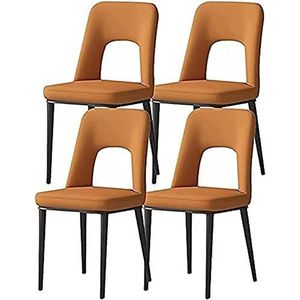 GEIRONV Eetkamerstoelen van kunstleer, set van 4, kantoorstoelen, keukenstoelen, gestoffeerde vrije tijd, koolstofstalen poten Eetstoelen (Color : Orange, Size : 85 * 40 * 48cm)