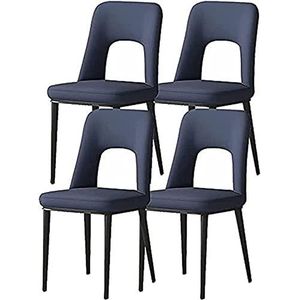 GEIRONV Eetkamerstoelen van kunstleer, set van 4, kantoorstoelen, keukenstoelen, gestoffeerde vrije tijd, koolstofstalen poten Eetstoelen (Color : Blue, Size : 85 * 40 * 48cm)