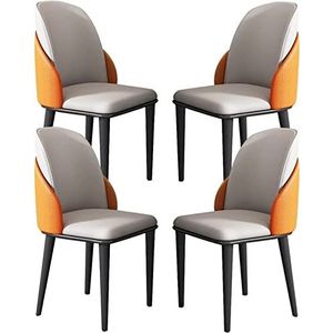 GEIRONV Waterdichte lederen eetkamerstoelen set van 4, moderne keuken woonkamer lounge toonbank stoelen stevige metalen poten Eetstoelen (Color : Orange+Gray, Size : 88 * 45 * 49cm)