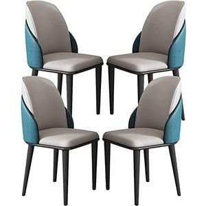 GEIRONV Waterdichte lederen eetkamerstoelen set van 4, moderne keuken woonkamer lounge toonbank stoelen stevige metalen poten Eetstoelen (Color : Light Blue+Gray, Size : 88 * 45 * 49cm)