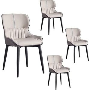 GEIRONV Woonkamer Eetkamerstoelen Set van 4, Back Padded Soft Seat Lounge Chair Modern Kitchen PU Leather Counter Chairs Eetstoelen (Color : Beige, Size : 85 * 48 * 40cm)