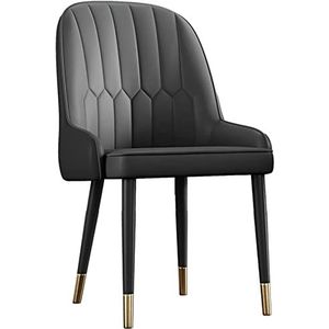 GEIRONV 1 stuks moderne eetkamerstoelen, PU-leer hoge rugleuning gewatteerde zachte zitting loungestoel woonkamer fauteuil metalen poten keukenstoel Eetstoelen (Color : Black, Size : 44x44x89cm)