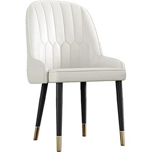 GEIRONV 1 stuks moderne eetkamerstoelen, PU-leer hoge rugleuning gewatteerde zachte zitting loungestoel woonkamer fauteuil metalen poten keukenstoel Eetstoelen (Color : White, Size : 44x44x89cm)