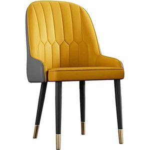 GEIRONV 1 stuks moderne eetkamerstoelen, PU-leer hoge rugleuning gewatteerde zachte zitting loungestoel woonkamer fauteuil metalen poten keukenstoel Eetstoelen (Color : Yellow, Size : 44x44x89cm)