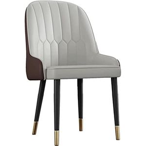 GEIRONV 1 stuks moderne eetkamerstoelen, PU-leer hoge rugleuning gewatteerde zachte zitting loungestoel woonkamer fauteuil metalen poten keukenstoel Eetstoelen (Color : Light gray, Size : 44x44x89cm