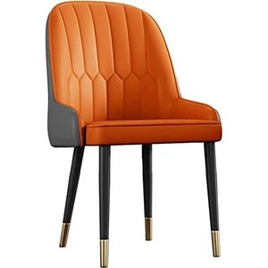 GEIRONV 1 stuks moderne eetkamerstoelen, PU-leer hoge rugleuning gewatteerde zachte zitting loungestoel woonkamer fauteuil metalen poten keukenstoel Eetstoelen (Color : Orange, Size : 44x44x89cm)