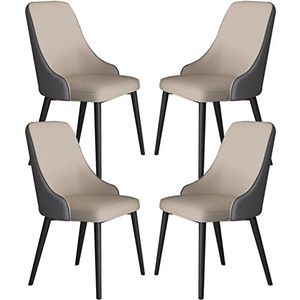 GEIRONV Moderne lederen eetkamerstoelen set van 4, keuken woonkamer lounge toonbank stoelen koolstofstaal metalen poten accentstoelen Eetstoelen (Color : Light Gray+dark Gray, Size : 93 * 42 * 46cm)