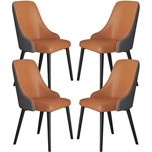 GEIRONV Moderne lederen eetkamerstoelen set van 4, keuken woonkamer lounge toonbank stoelen koolstofstaal metalen poten accentstoelen Eetstoelen (Color : Khaki+dark Gray, Size : 93 * 42 * 46cm)