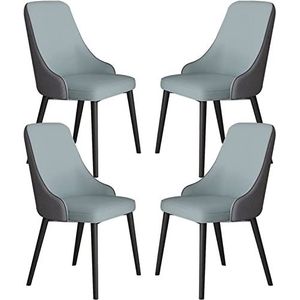GEIRONV Moderne lederen eetkamerstoelen set van 4, keuken woonkamer lounge toonbank stoelen koolstofstaal metalen poten accentstoelen Eetstoelen (Color : Blue+dark Gray, Size : 93 * 42 * 46cm)