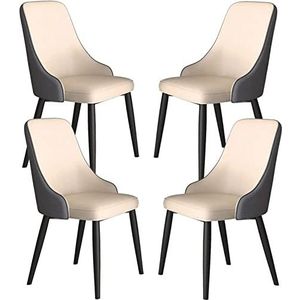 GEIRONV Moderne lederen eetkamerstoelen set van 4, keuken woonkamer lounge toonbank stoelen koolstofstaal metalen poten accentstoelen Eetstoelen (Color : Beige+dark Gray, Size : 93 * 42 * 46cm)