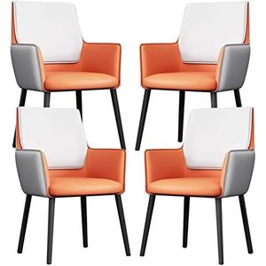 GEIRONV Set van 4 lederen eetkamerstoelen, koolstofstalen poten balie lounge receptie stoel keuken armleuningen rugleuning stoelen Eetstoelen (Color : Orange+gray, Size : 82 * 46 * 42cm)