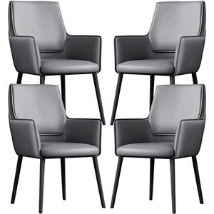 GEIRONV Set van 4 lederen eetkamerstoelen, koolstofstalen poten balie lounge receptie stoel keuken armleuningen rugleuning stoelen Eetstoelen (Color : Dark Gray, Size : 82 * 46 * 42cm)