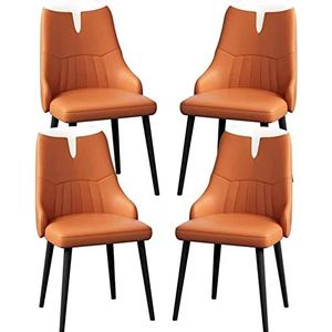 GEIRONV Eetkamerstoelen Set Van 4, Lederen Keuken Moderne Minimalistische Woonkamer Lounge Teller Stoelen Stevige Koolstofstaal Metalen Benen Eetstoelen (Color : Orange, Size : 88 * 43 * 43cm)