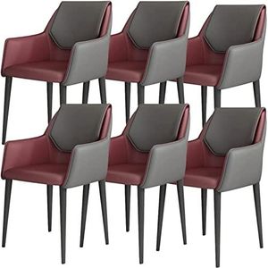 GEIRONV Keuken eetkamerstoelen set van 6, kunstleer lounge woonkamer receptie stoel ergonomische armleuningen rugleuning en ijzeren kunstpoten Eetstoelen ( Color : Wine Red+dark Gray , Size : 81*42*38
