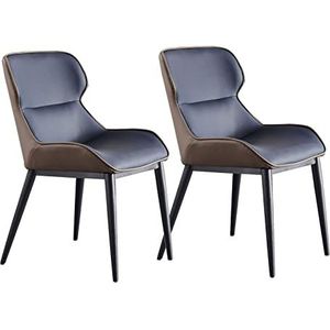 GEIRONV Eetkamerstoelen set van 2, waterdichte lederen zijstoelen gestoffeerde rugleuning en kussen bureaustoel zwart stalen poten make-up stoel Eetstoelen (Color : Blue, Size : 82 * 50 * 44cm)