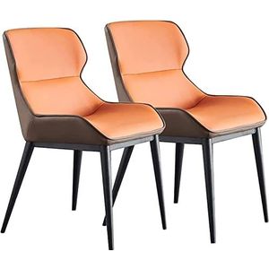 GEIRONV Eetkamerstoelen set van 2, waterdichte lederen zijstoelen gestoffeerde rugleuning en kussen bureaustoel zwart stalen poten make-up stoel Eetstoelen (Color : Orange, Size : 82 * 50 * 44cm)