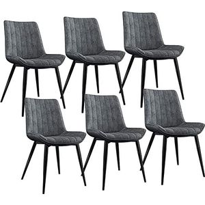 GEIRONV Moderne PU lederen eetkamerstoelen set van 6, for kantoor lounge keuken slaapkamer stoelen stevige metalen poten make-up stoel Eetstoelen (Color : Light gray, Size : Black legs)