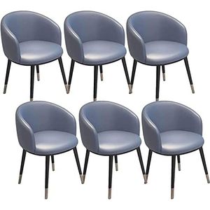 GEIRONV Moderne eetkamerstoelen set van 6, for woonkamer, receptie, bureaustoelen, PU-leer, rugleuning, metalen poten, keukenstoelen Eetstoelen (Color : Light blue, Size : 42x42x75cm)