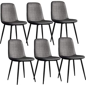 GEIRONV Moderne eetkamerstoelen set van 6, lounge woonkamer hoekstoel metalen stoelpoten PU lederen rugleuningen aanrechtstoelen Eetstoelen (Color : Dark gray, Size : 42x45x86cm)
