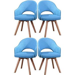 GEIRONV Moderne eetkamerstoelen set van 4, met massief houten poten Vrijetijdsfauteuil Stof gestoffeerde gewatteerde keukenstoel Eetstoelen (Color : Blue, Size : 48x46x78cm)