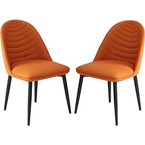 GEIRONV Moderne eetkamerstoelen set van 2, kunstleer gestoffeerde stoel tegenstoel thuis keuken vrije tijd eetkamerstoelen met stevige metalen poten Eetstoelen (Color : Orange, Size : 82 * 45 * 46cm)