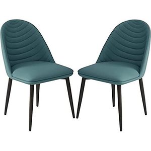 GEIRONV Moderne eetkamerstoelen set van 2, kunstleer gestoffeerde stoel tegenstoel thuis keuken vrije tijd eetkamerstoelen met stevige metalen poten Eetstoelen (Color : Blue, Size : 82 * 45 * 46cm)