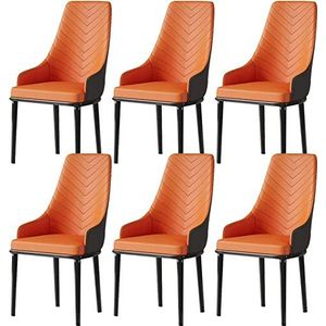GEIRONV Moderne Eetkamerstoelen Set van 6, Woonkamer Zijstoelen met Zachte PU Lederen Hoes Kussen Zitting en Metalen Poten Stoelen Eetstoelen (Color : Orange, Size : 92 * 45 * 43cm)