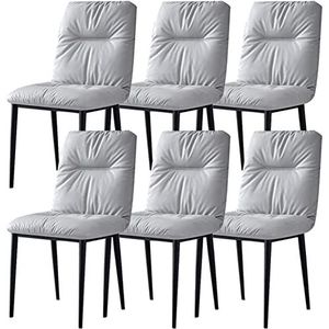 GEIRONV Lederen eetkamerstoelen set van 6, moderne keuken hotel onderhandelingsstoel woonkamer lounge toonbank stoelen koolstofstaal metalen poten Eetstoelen ( Color : Light Gray , Size : 86*42*45cm )