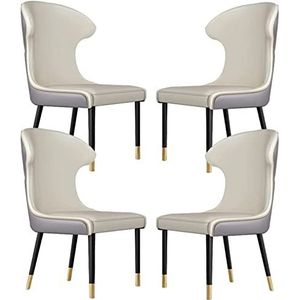 GEIRONV Keuken lederen eetkamerstoelen set van 4, studie lounge stoel ergonomie stoel keuken woonkamer lounge toonbank stoelen smeedijzeren poten Eetstoelen ( Color : White+gray , Size : 91*46*45cm )