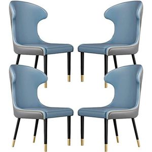 GEIRONV Keuken lederen eetkamerstoelen set van 4, studie lounge stoel ergonomie stoel keuken woonkamer lounge toonbank stoelen smeedijzeren poten Eetstoelen (Color : Blue+gray, Size : 91 * 46 * 45cm)