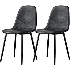 GEIRONV Eetkamerstoel set van 2, moderne kunstleer stoel for thuiskantoor restaurant receptie vrije tijd rugleuning tafel kruk make-up stoel Eetstoelen (Color : Dark Grey, Size : 83 * 45 * 40cm)