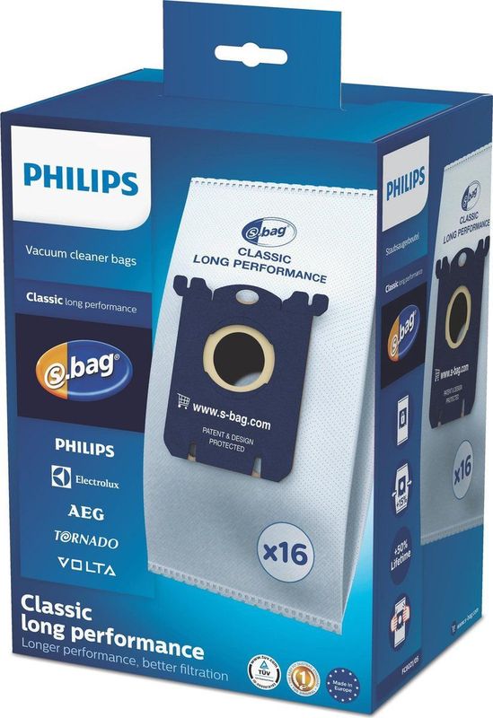 Philips - S-bag FC8021/05 - Stofzuigerzakken - 16 Stuks - S-bag Classic Long Performance