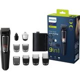 Philips Multigroom series 3000 9-en-1 Visage et Cheveux MG3740/15 9 outils, lames en acier auto-affûtées, jusqu'à 60 min d'autonomie, accessoires rinçables